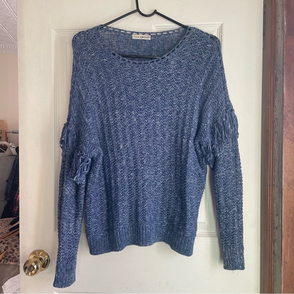 ULLA JOHNSON BLUE FRINGE SWEATER